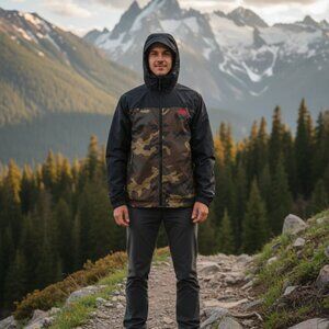 The North Face Hooded Camo Print Windwall Jacket